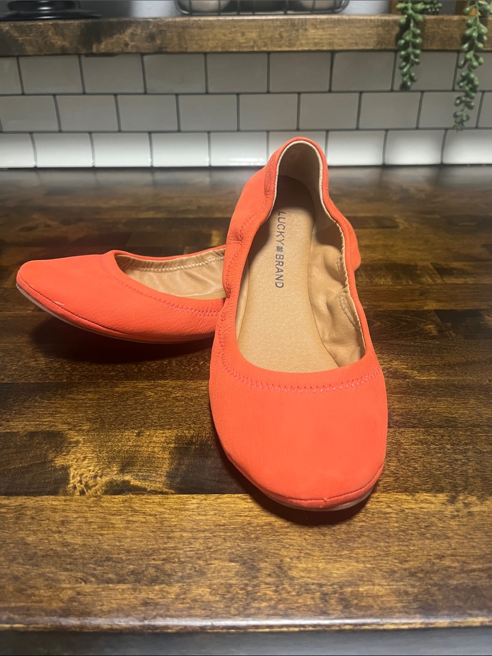 Lucky Brand Coral-Orange Women's Slip-On Ballet Flats